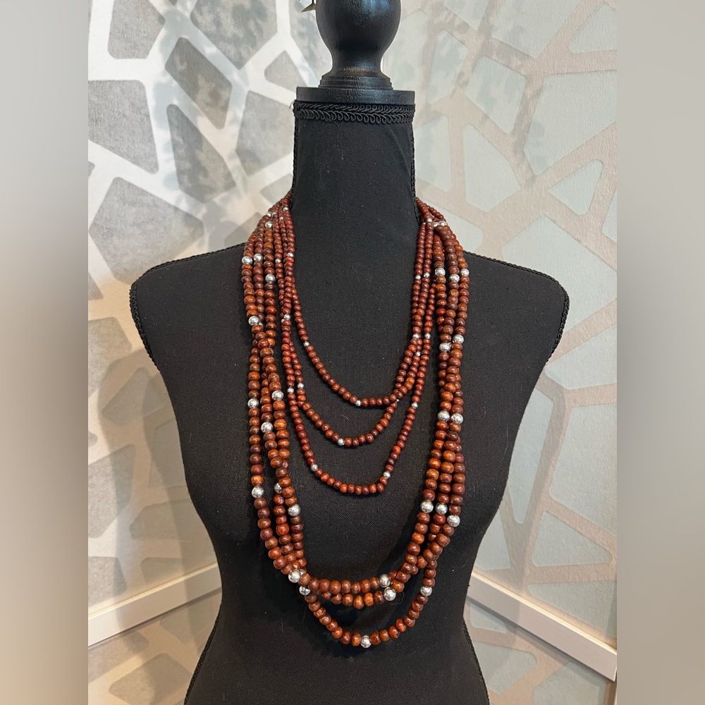 Elegant Brown and Silver Beaded Necklace